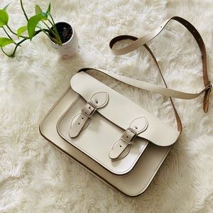 Boho Chic Leather Satchel 11” Pearl (Ivory Color)
